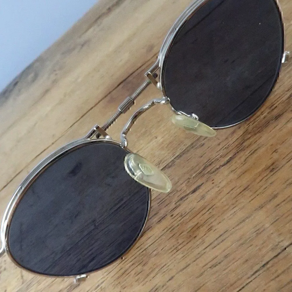 JEAN PAUL GAULTIER SILVER WITH BLUE LENS #56-0174 VINTAGE STEAMPUNK SUNGLASSES